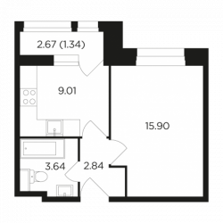 Однокомнатная квартира 32.73 м²