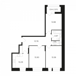 Трёхкомнатная квартира 75.63 м²