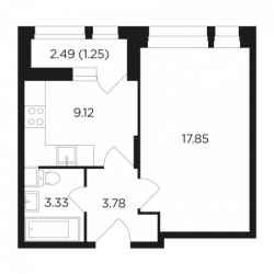 Однокомнатная квартира 35.33 м²