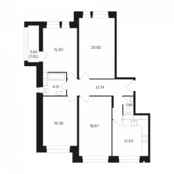 Четырёхкомнатная квартира 104.82 м²
