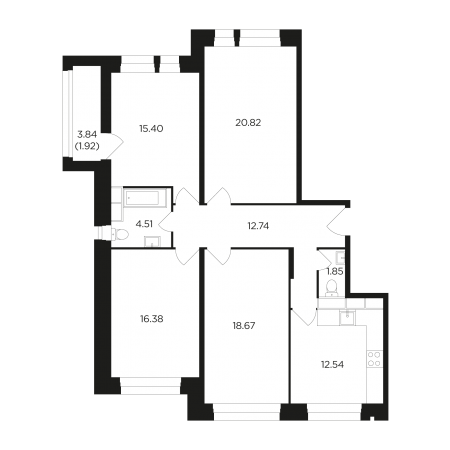 Четырёхкомнатная квартира 104.82 м²