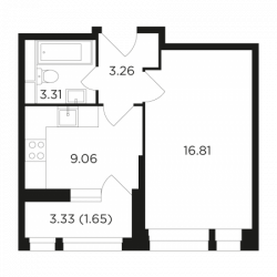 Однокомнатная квартира 34.1 м²