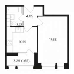 Однокомнатная квартира 36.51 м²
