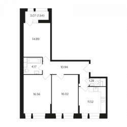 Трёхкомнатная квартира 76.92 м²