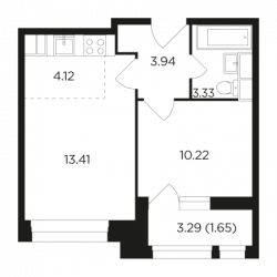 Двухкомнатная квартира 36.67 м²