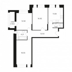 Трёхкомнатная квартира 79.43 м²
