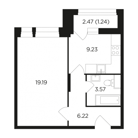 Однокомнатная квартира 39.45 м²