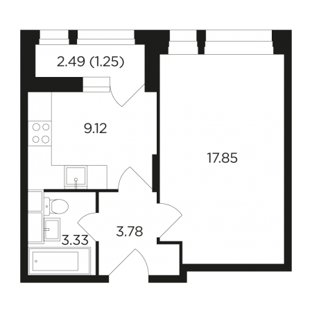 Однокомнатная квартира 35.33 м²
