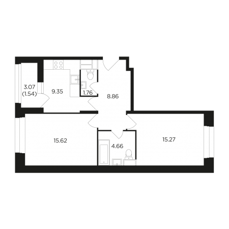 Двухкомнатная квартира 57.06 м²