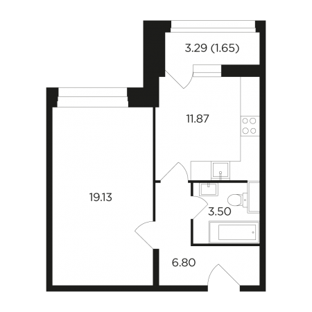 Однокомнатная квартира 42.95 м²